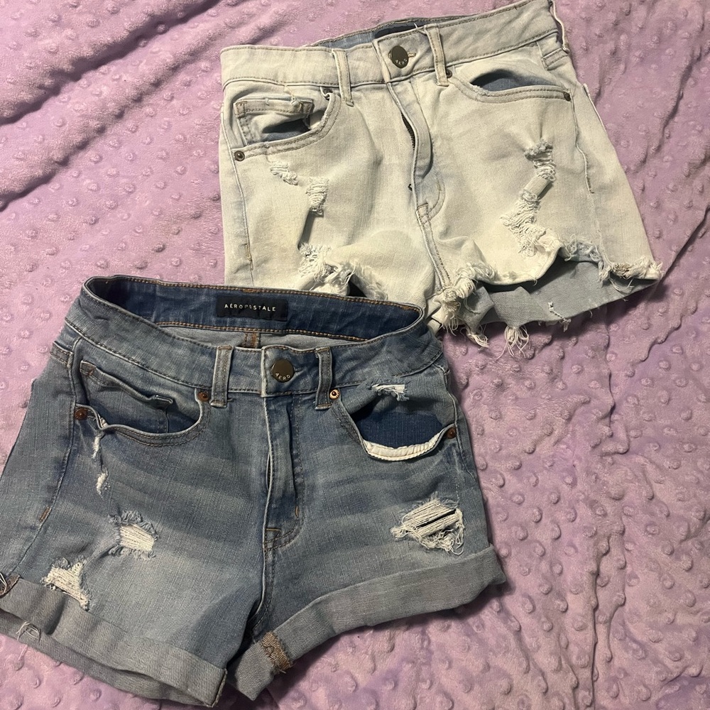 2 pairs of high waisted denim shorts.